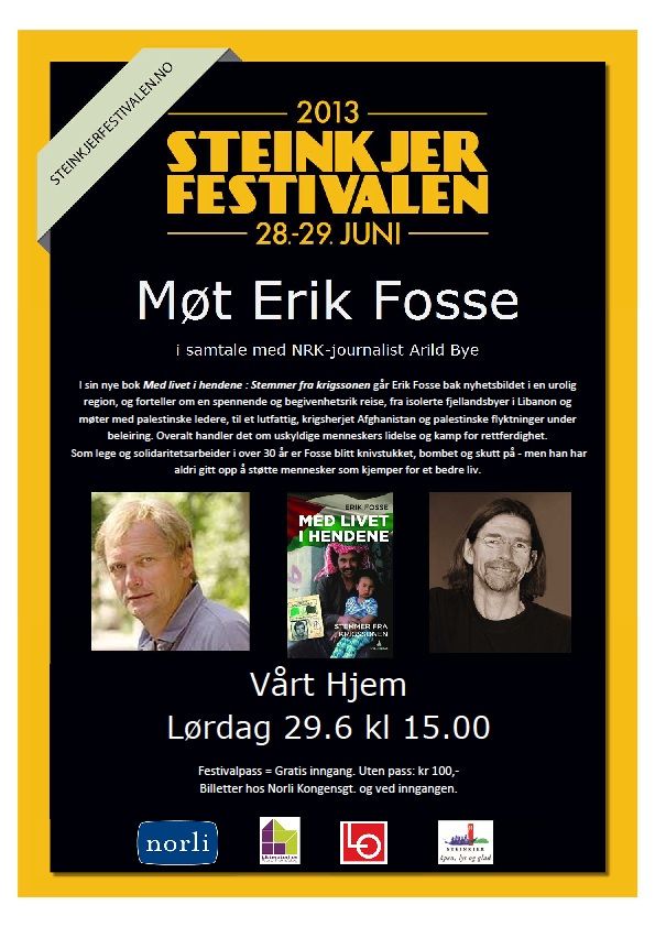 Plakat forfattermøte med Erik Fosse under Steinkjerfestivalen 2013