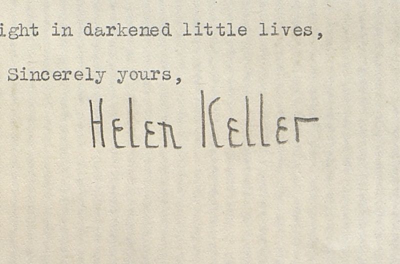 Den særprega signaturen til Helen Keller er ikkje til å ta feil av.