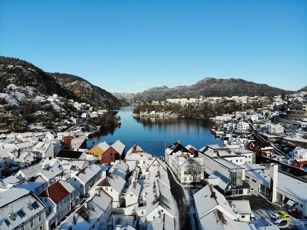 Oversiktsbilde over Hollenderbyen i Flekkefjord.