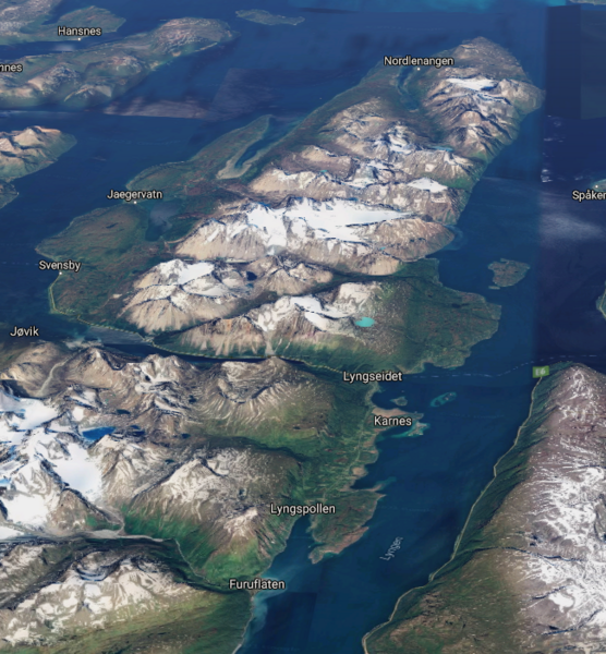 Lyngenhalvøya (Google maps 3D)