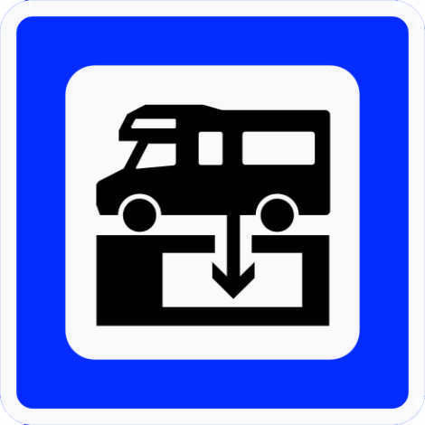 Skilt 611 Toalettømmeanlegg viser til anlegg som kan ta imot toalettavfall fra campingvogner, bobiler og busser (Statens vegvesen).