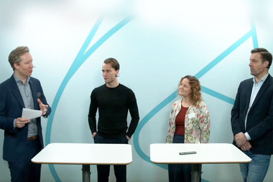 Diskusjon under webinaret mellom Andreas Strømsheim-Aamodt fra Nelfo (tv), Fridtjof Okkenhaug fra Futirehome, Kjersti Vøllestad, Elvia og Anders Lie Brenna fra Europower.