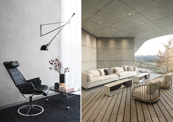 Til venstre: Jetson stolen designet av Bruno Mathsson er en populær klassiker fra DUXIANA | Til høyre: DUXIANA fører også en kolleksjon møbler bestående av tidløse klassikere og moderne design. 