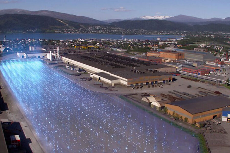 Oversikts illustrasjon over den nye batterifabrikken til FREYR i Mo i Rana. 