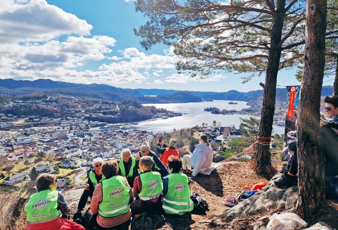 Bilde av utsikten på Storeheia ut byfjorden.