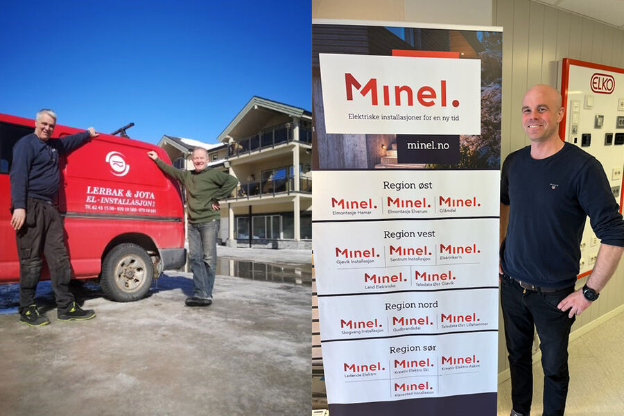 De tidligere eierne, Vidar Lerbak og Åge Jota, og Lars Odde Aamodt, daglig leder i Minel Land Elektriske.