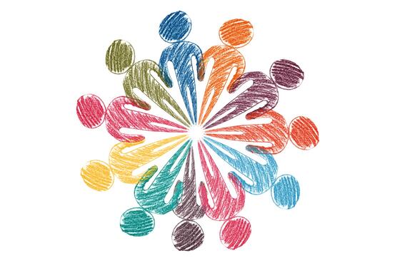 Illustrasjonsfoto; tegning av fargerike skraverte mennesker i sirkel. Foto: Pixabay