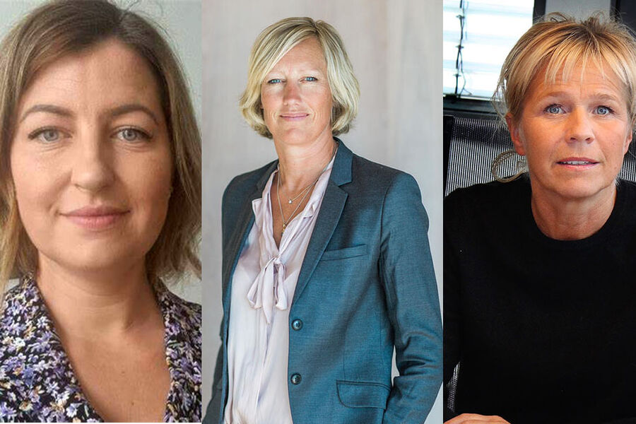 Disse tre kvinnene er nominert til Elektrokvinnen 2023. Fra venstre: Lisa Marie Mo, Opplæringskontoret for Elektrofag i Sogn og Fjordane, Hege Amundsen Elvestad, Berggård Amundsen, og Nina Hansen, JM Hansen AS.