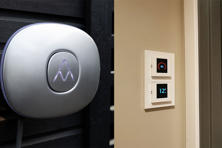 Både termostatene og dimmerne fra CTM Lyng kan integreres i et styresystem, sammen med en eller flere elbilladere. Charge Amps Halo er en av laderne som kan integreres i et styresystem.