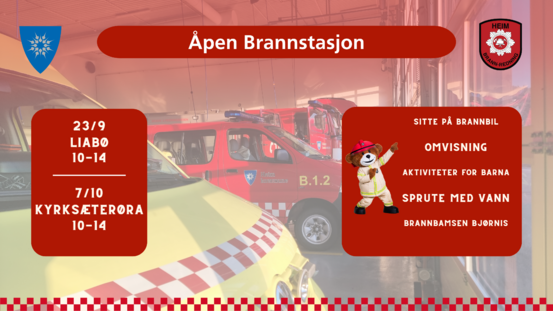 På bildet: Plakat med informasjon om åpen brannstasjon
