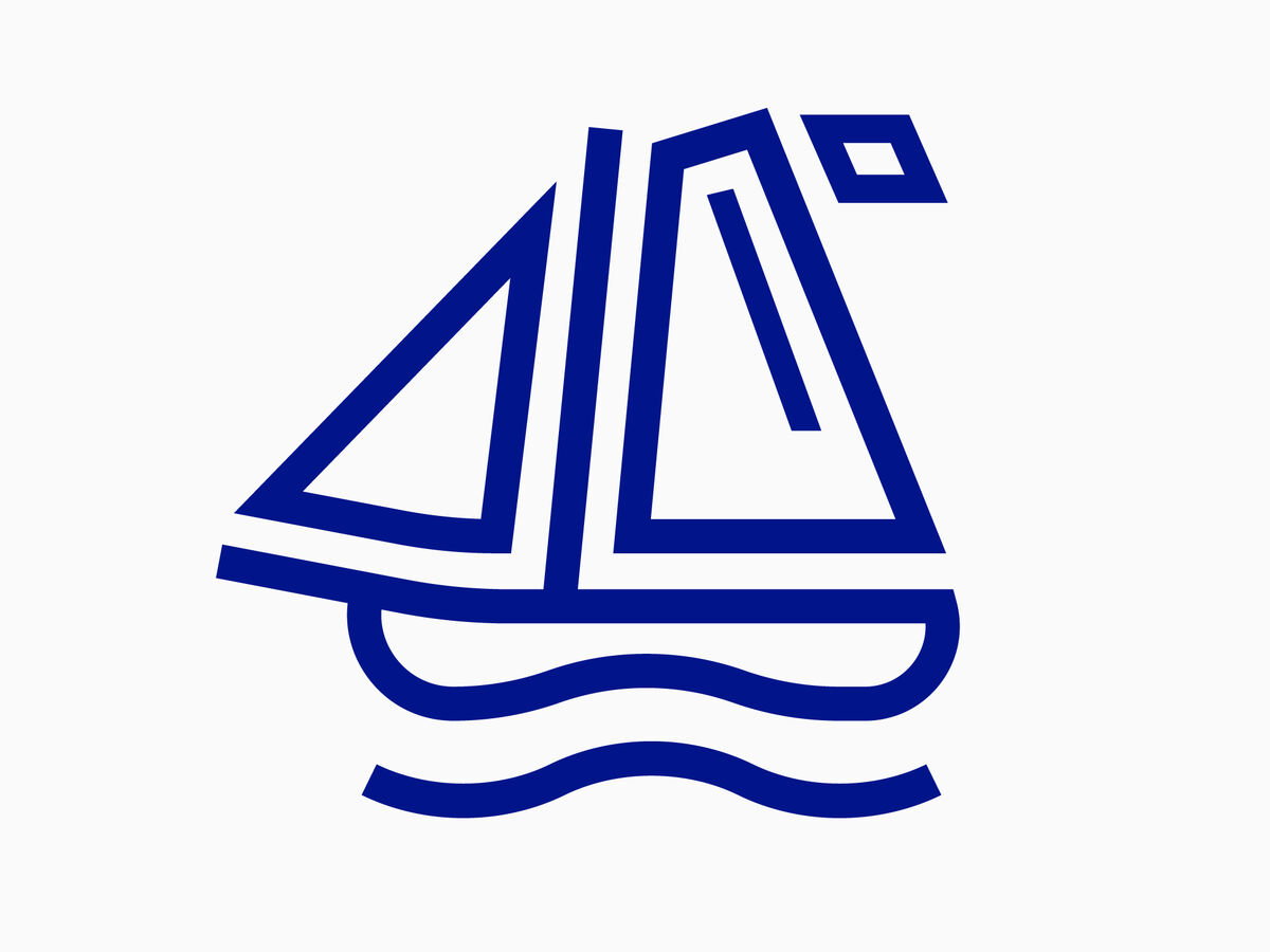 Logo, hvit og blå