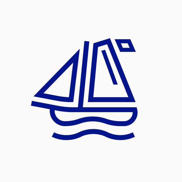 Logo, hvit og blå