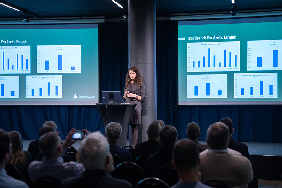 Daglig leder i Grønn Byggallianse, Katharina Th. Bramslev presenterte resultatene fra Fang energityven på Grønn driftskonferanse 14. november