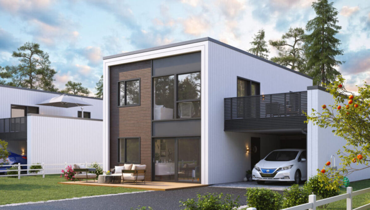 Forskerne har tatt utgangspunkt i denne type standard hus fra Norgeshus på 130 kvadratmeter i sine klimakalkyler. Foto: Norgeshus