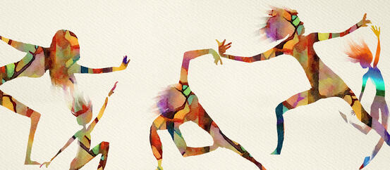 Illustrasjon: dansere i forskjellige farger