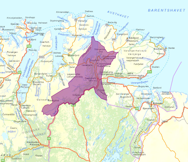 Kart over Tana kommune