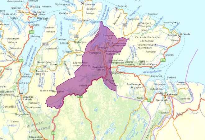Kart over Tana kommune