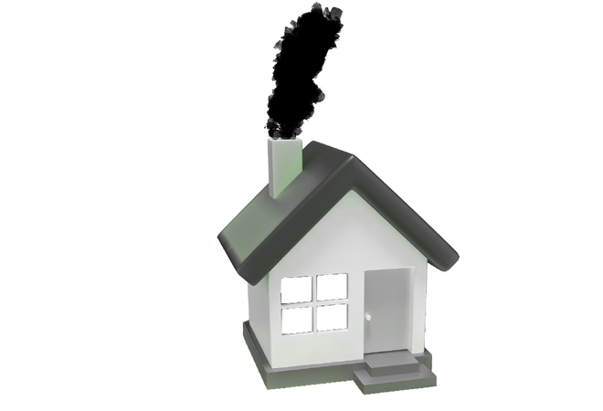 Hus med røyk fra skorsteinen