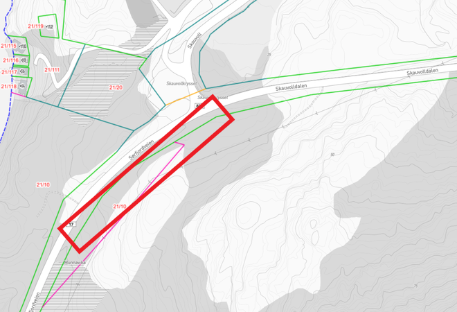 Kart over anleggsområde på Skaugvoll