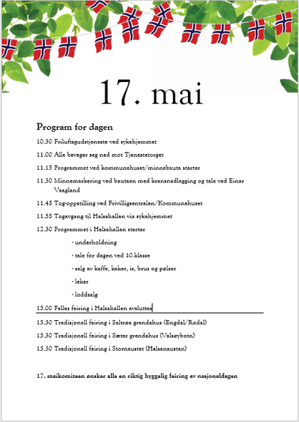 Plakat: Program 17.mai på Lia