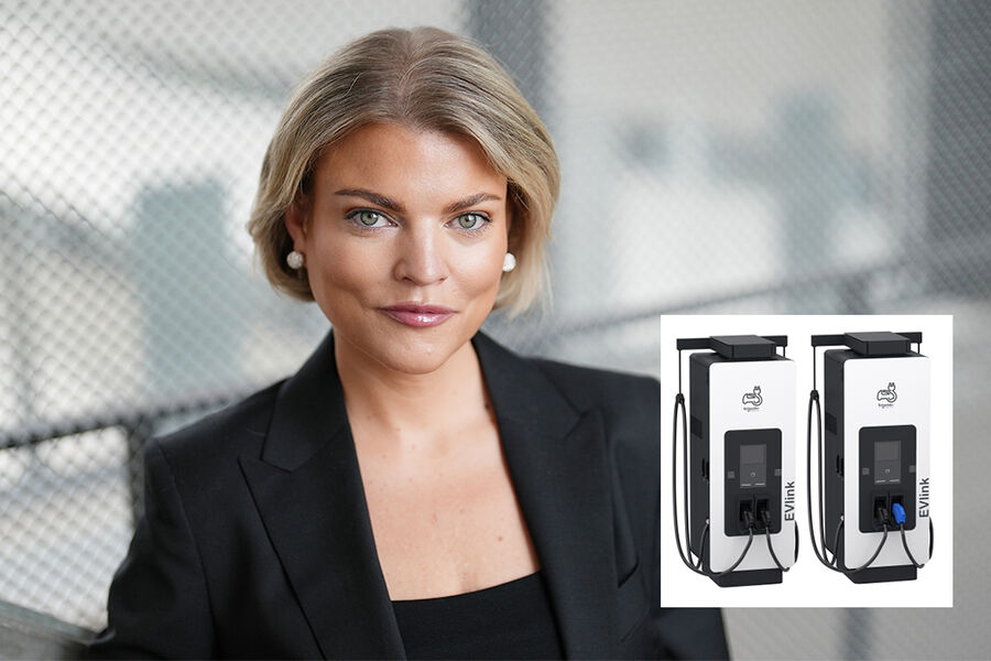 Emma Wallin, som er ny ansatt som Business Development Manager for e-mobility i Schneider Electric, forteller at den nye EVlink Pro DC elbilladeren er enkel å installere, bruke og vedlikeholde.
