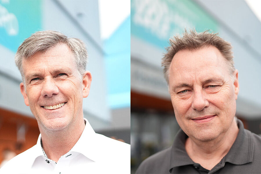 Fra venstre, Yngvar Ødegaard, leder for industriell automatisering i Schneider Electric, og ekspert innen strømkvalitet, Steen Jørgensen, som er av dansk nasjonalitet. - Kun ca. 10 prosent av anleggene vi kjenner har erkjent at de har behov for hjelp, påstår Jørgensen.