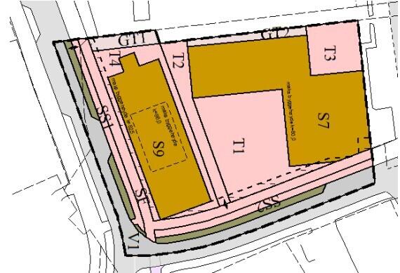 Kartutsnitt - Endring av reguleringsplan gjennom forenklet prosess – S9 og S7 – Vestby sentrum – Torgarealer