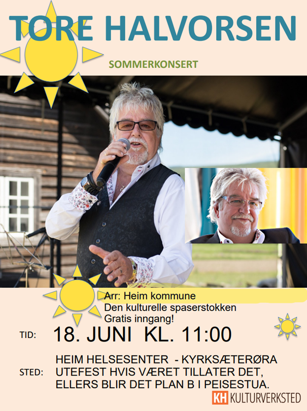 Plakat: Sommerkonsert med Tore Halvorsen på Kyrksæterøra