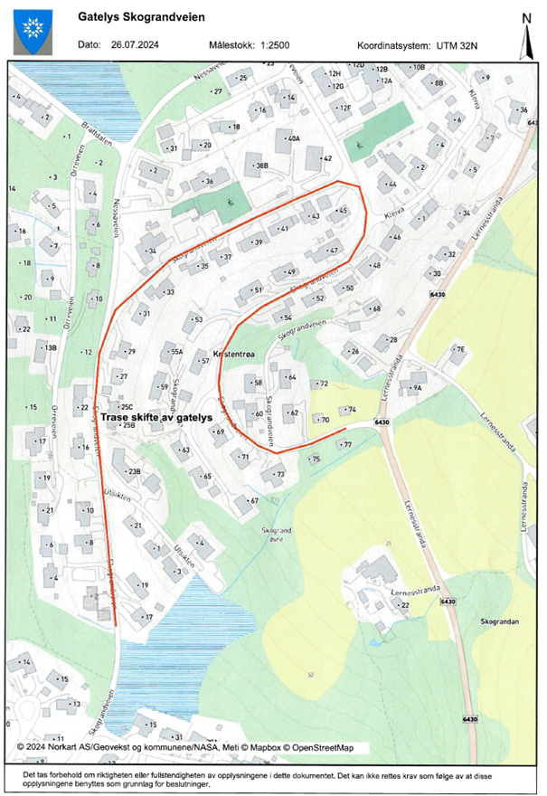 Kartutsnitt Skograndveien, Norkart AS