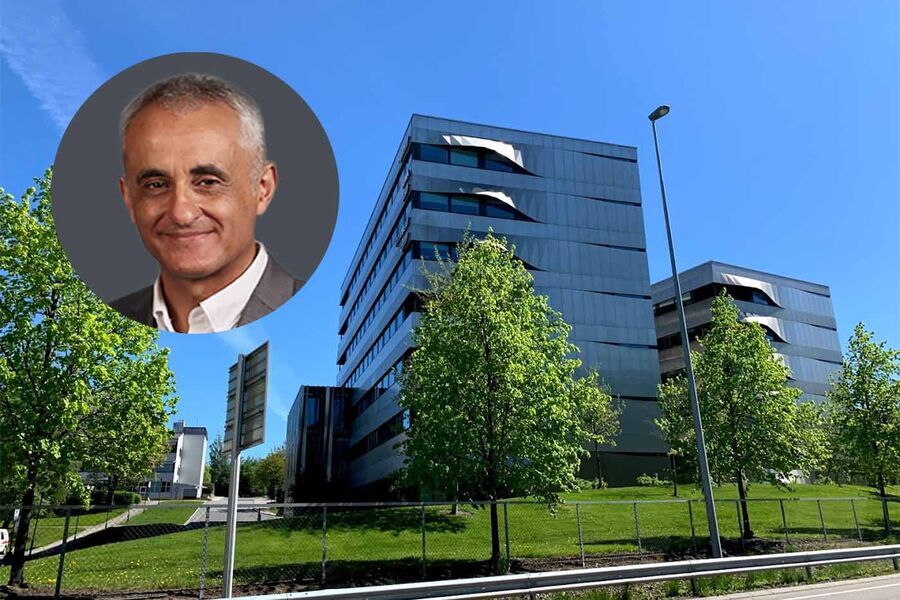 Schneider Electrics bygg i Oslo. Innfelt: Xavier Denoly, Senior Vice President of Sustainable Development i Schneider Electric.