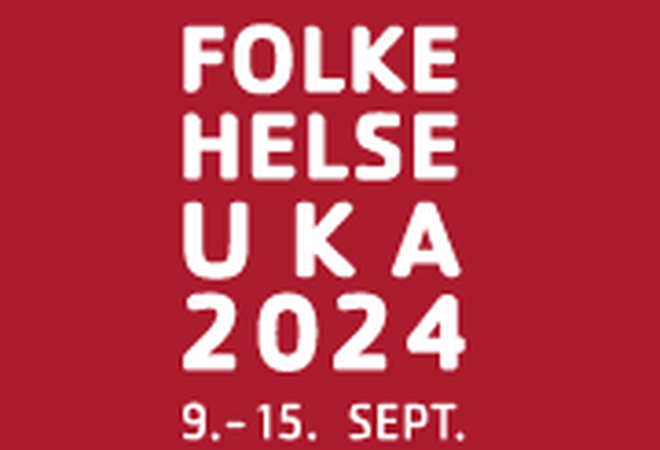 Logo for folkehelseuka 2024 med datoer 9. til 15. september. Hvit tekst på rød bakgrunn