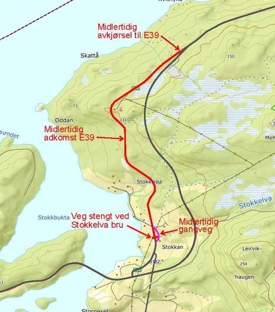 Kartskissen viser prinsippet for den midlertidige trafikkløsningen.