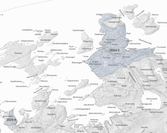 Kartutsnitt som viser deler av områdene som kartlegges