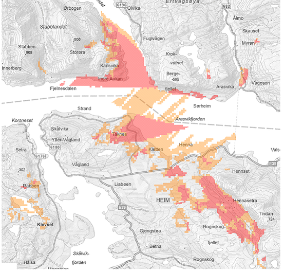 Kartutsnitt over området som blir berørt