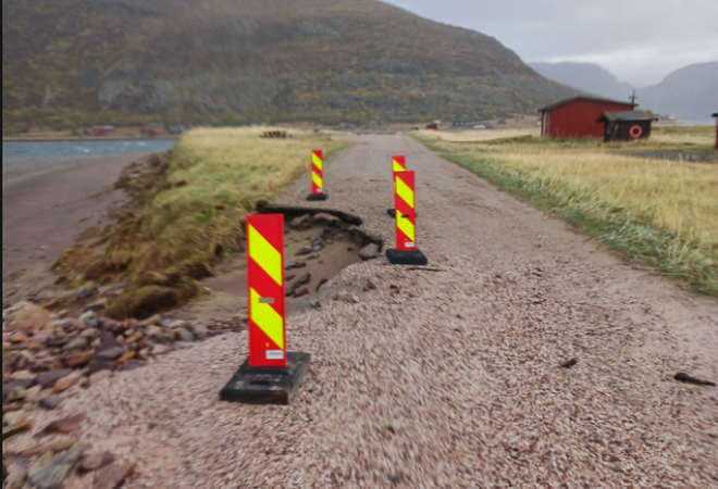 Erosjon Høyholmveien etter uvær og storflo september 2024