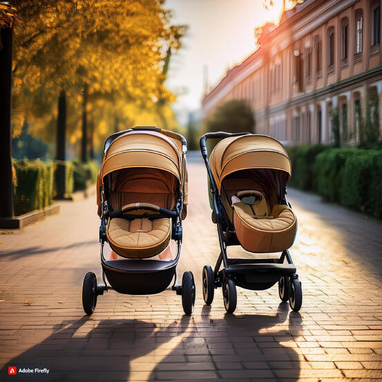 KI-generert bilde av to barnevogner som står på en gate