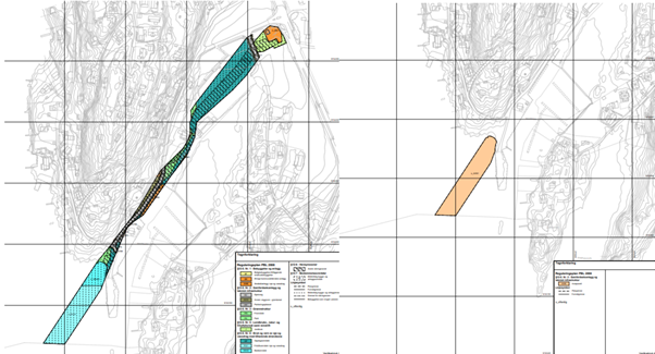 Kartutsnitt - overføringsledning fra Brevik til Fuglevik renseanlegg - Detaljregulering
