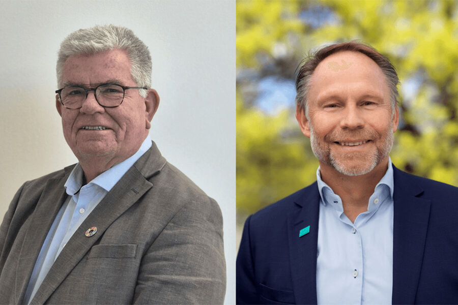 På bildet ser vi fra venstre, Jan Willy Fjellvær, styreleder i Edison Data og Frank Jaegtnes, administrerende direktør i Elektroforeningen.