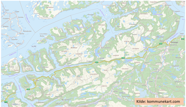 Kart Heim kommune. Kilde: kommunekart.no