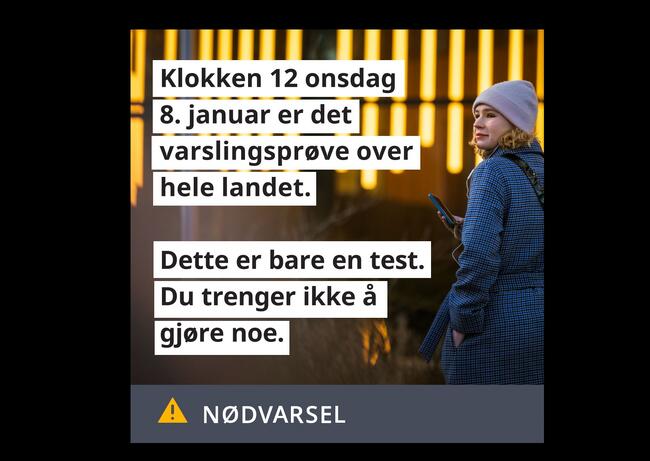 Illustrasjon av kvinne som hører test av Nødvarsel onsdag 8. januar kl. 12.00