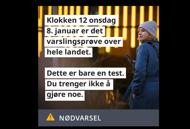 Illustrasjon av kvinne som hører test av Nødvarsel onsdag 8. januar kl. 12.00