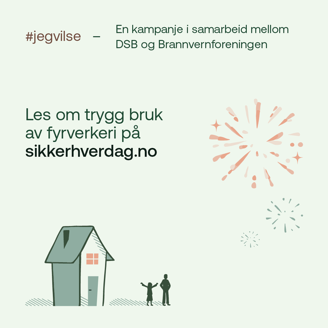 Plakat: Info fra DSB og Brannvernforeningen om trygg bruk av fyrverkeri