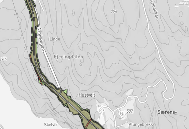 Bilde: kart detaljregulering for E-134 Bøgrend - Særensgrend