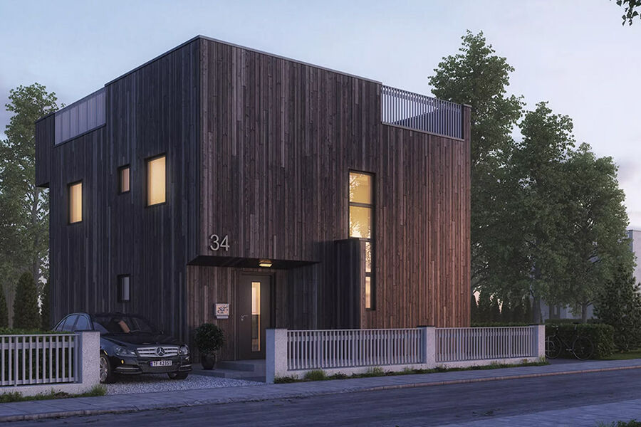 Cubo - funkishus med takterrasse | Systemhus. Illustrasjon: Systemhus