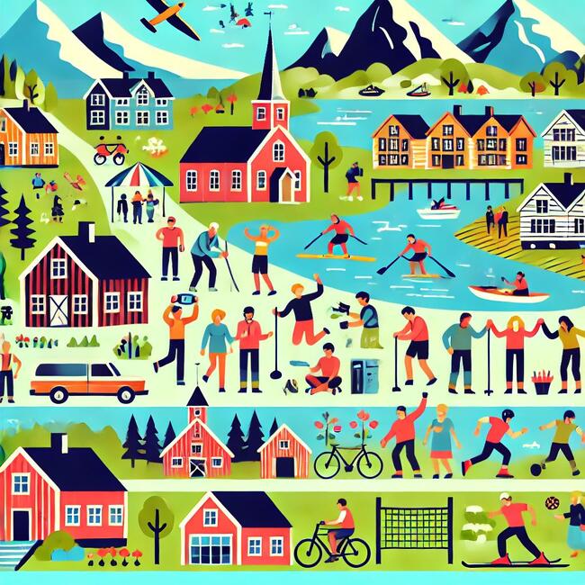 Fritid og kultur (KI-generert illustrasjon, Lyngen kommune)