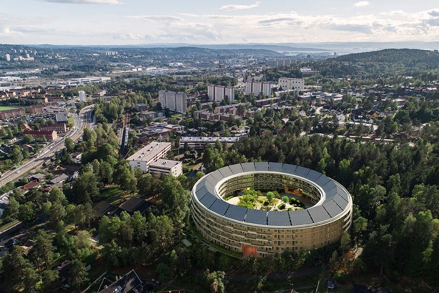 Ammerud Oen starter å bygge nå, og Enny leverer et unikt dimensjonert solcelleanlegg. Illustrasjon: Code Arkitektur