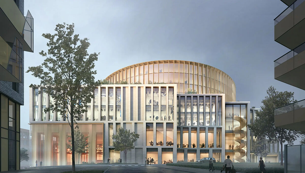 HENT har nå signert totalentreprisen for byggingen av det nye NRK-bygget. Illustrasjon: Nordic Office of Architecture med Arup Architecture og Rodeo Arkitekter