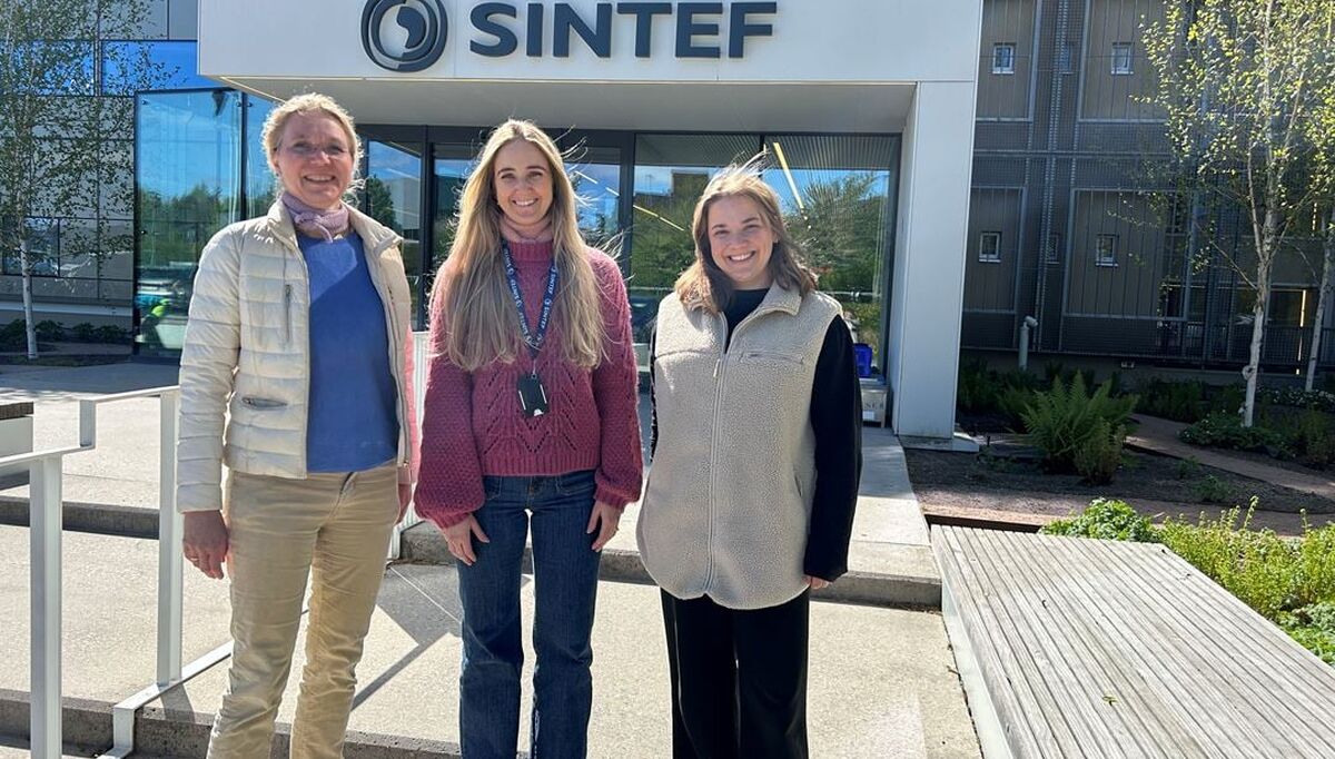 Doktorgradsstudent og forsker i SINTEF, Synne Krekling Lien (t.h.), har sammen med andre SINTEF-forskere laget datasettet i samarbeid med Oslobygg KF. Kari Thunshelle (t.v.) er prosjektleder i COFACTOR og Kamilla Heimar Johra (midten) er prosjektleder i Smart Building Hub. Foto: Ida Rambæk