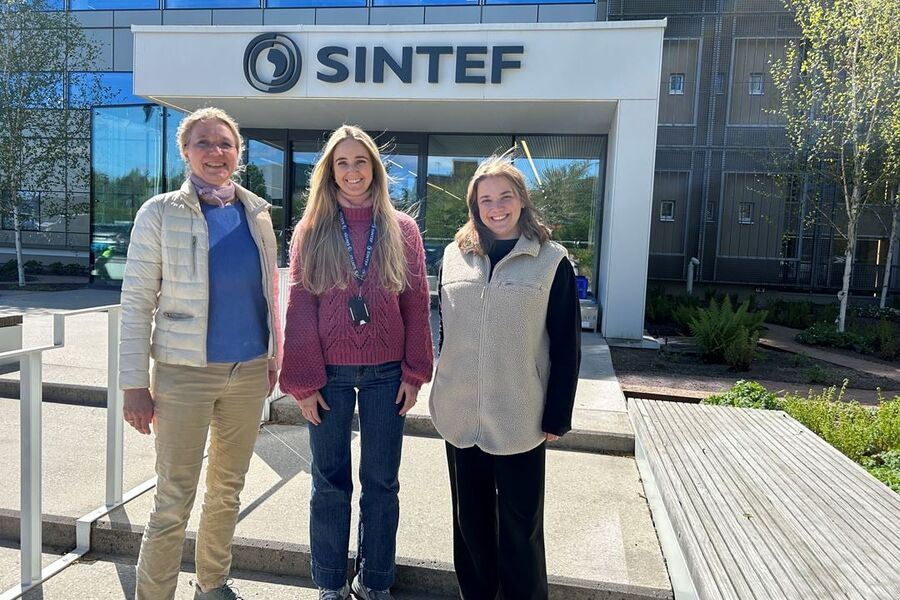 Doktorgradsstudent og forsker i SINTEF, Synne Krekling Lien (t.h.), har sammen med andre SINTEF-forskere laget datasettet i samarbeid med Oslobygg KF. Kari Thunshelle (t.v.) er prosjektleder i COFACTOR og Kamilla Heimar Johra (midten) er prosjektleder i Smart Building Hub. Foto: Ida Rambæk