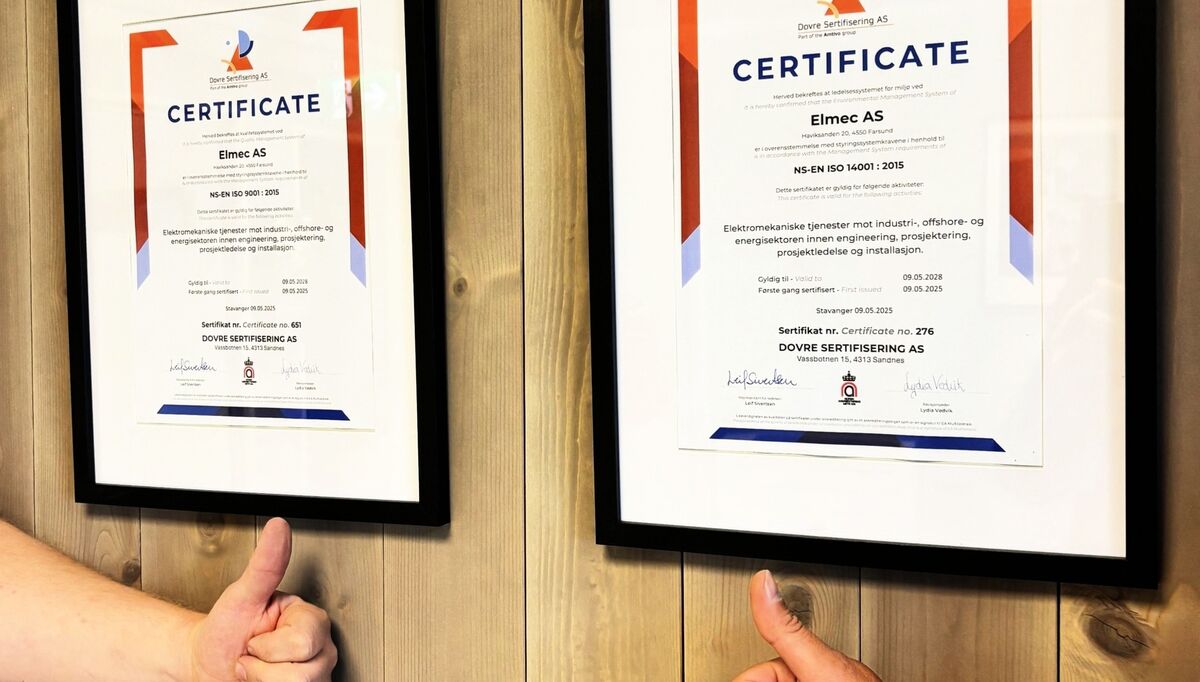 – Dette er et kvalitetsstempel – det viser at vi er en ansvarlig og fremtidsrettet aktør, både lokalt og globalt, melder selskapet. Foto: Elmec